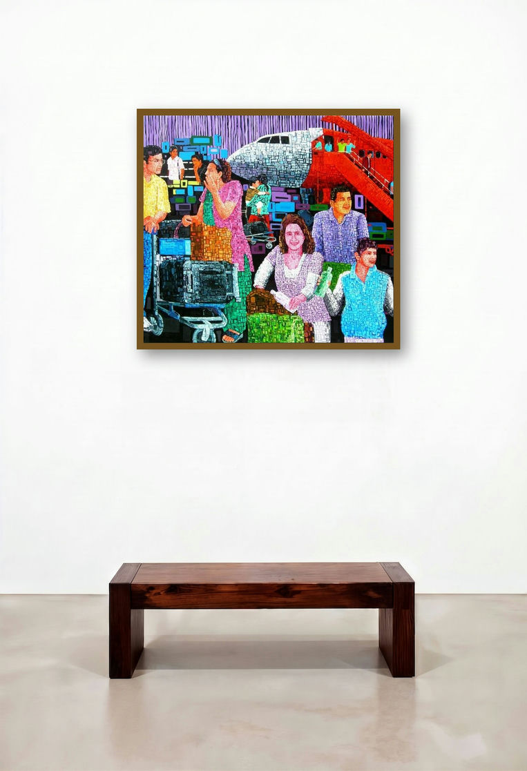 Arrivals (Pixelated Pals) by artist Azizur Rahman displayed in a Industrial Family Room