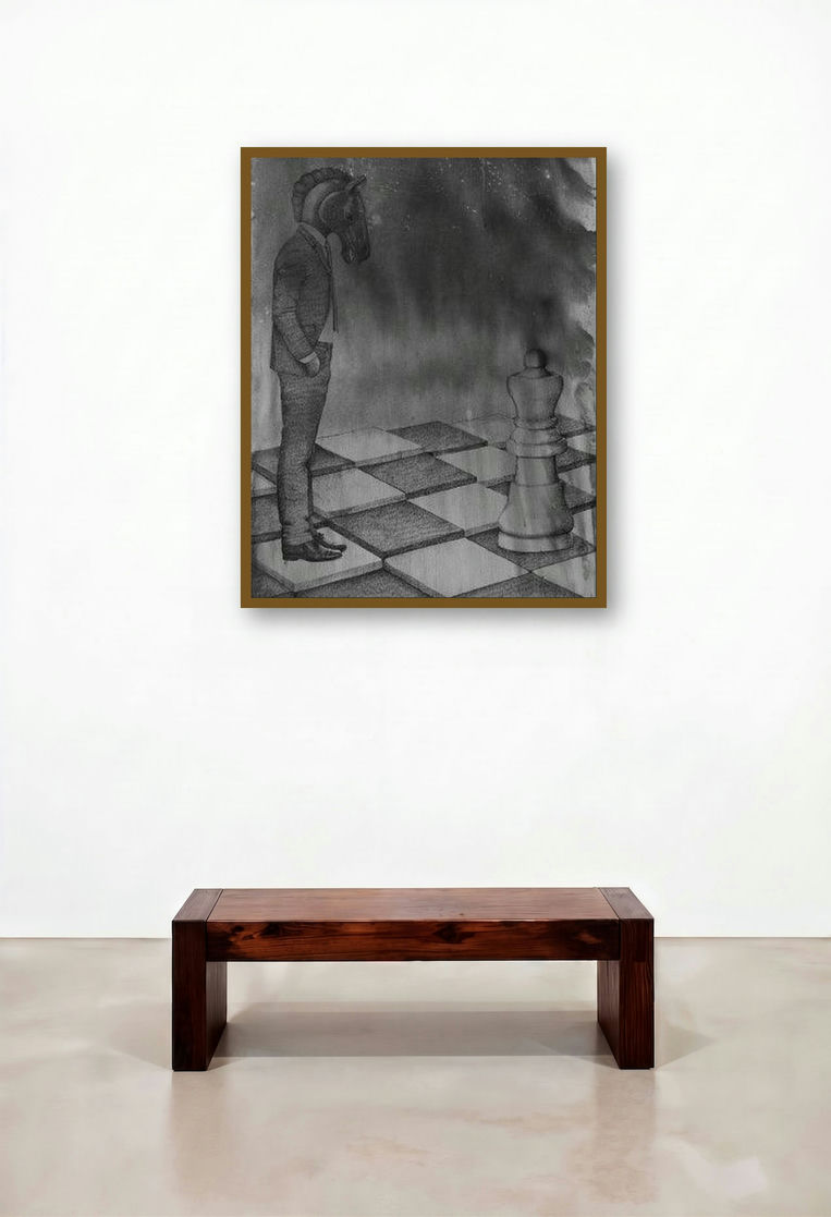 Art Of War 2 (The Unconventional Game) by artist Manish Solanki displayed in a Mid-Century Modern Hotel Lobby