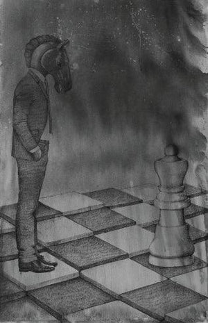 Art Of War 2 (The Unconventional Game) by Manish Solanki, Original Mixed Media Figurative Painting on Canvas, Large Vertical Wall Art