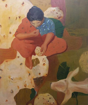 तहरीर by Kamlesh Patidar, Original Acrylic Contemporary Painting on Canvas, Medium Vertical Wall Art