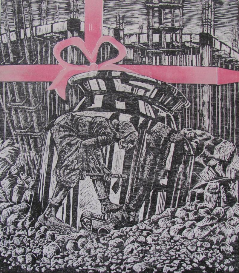 Figurative printmaking titled 'As A Gift', 54x48 inches, by artist Partha Dutta on Paper