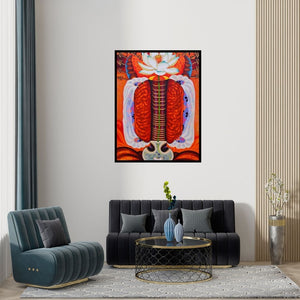 Preview of 'Asraj (Lotus and Spinal Column)' Painting by Ramu Das shown on a wall in a furnished room.