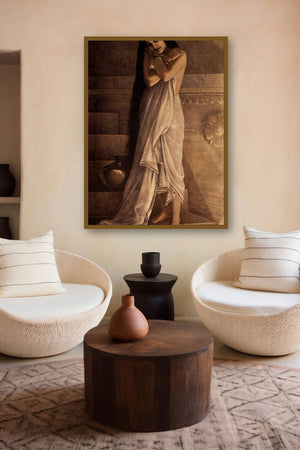 At The Bath (Enchantment of the Chariot Ride) by artist Raja Ravi Varma displayed in a Contemporary Exhibition gallery
