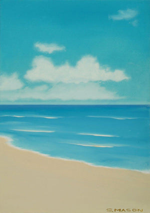 At The Beach (Coastal Calm) by SIMON MASON, Print Oil Seascape Painting on Canvas, X-Small Vertical Wall Art