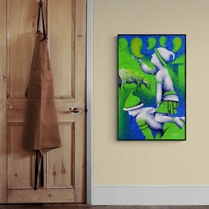 In-situ view of Lakhan Singh Jat's 'Athkheliyan 89' painting in a room