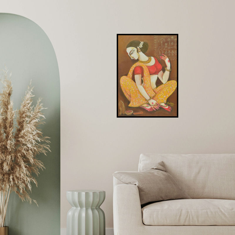 In-situ view of Manisha Srivastava's 'Atraction Of Beauty (Bridal Preparation)' painting in a room