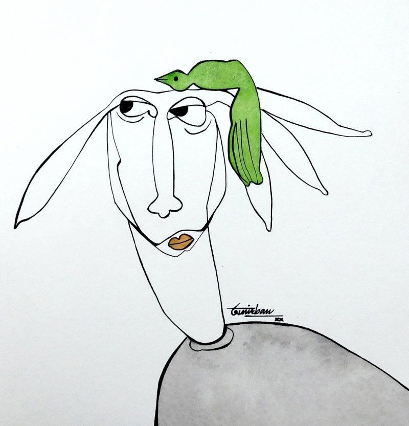 Figurative mixed media drawing titled 'Attitude 15', 8x7 inches, by artist Anirban Dhar on Paper