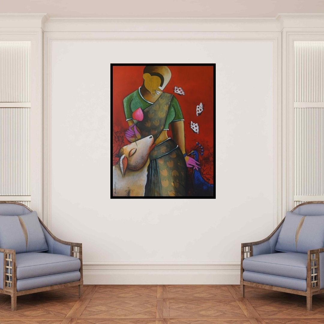 In-situ view of Anupam Pal's 'Aura Of Love' painting in a room