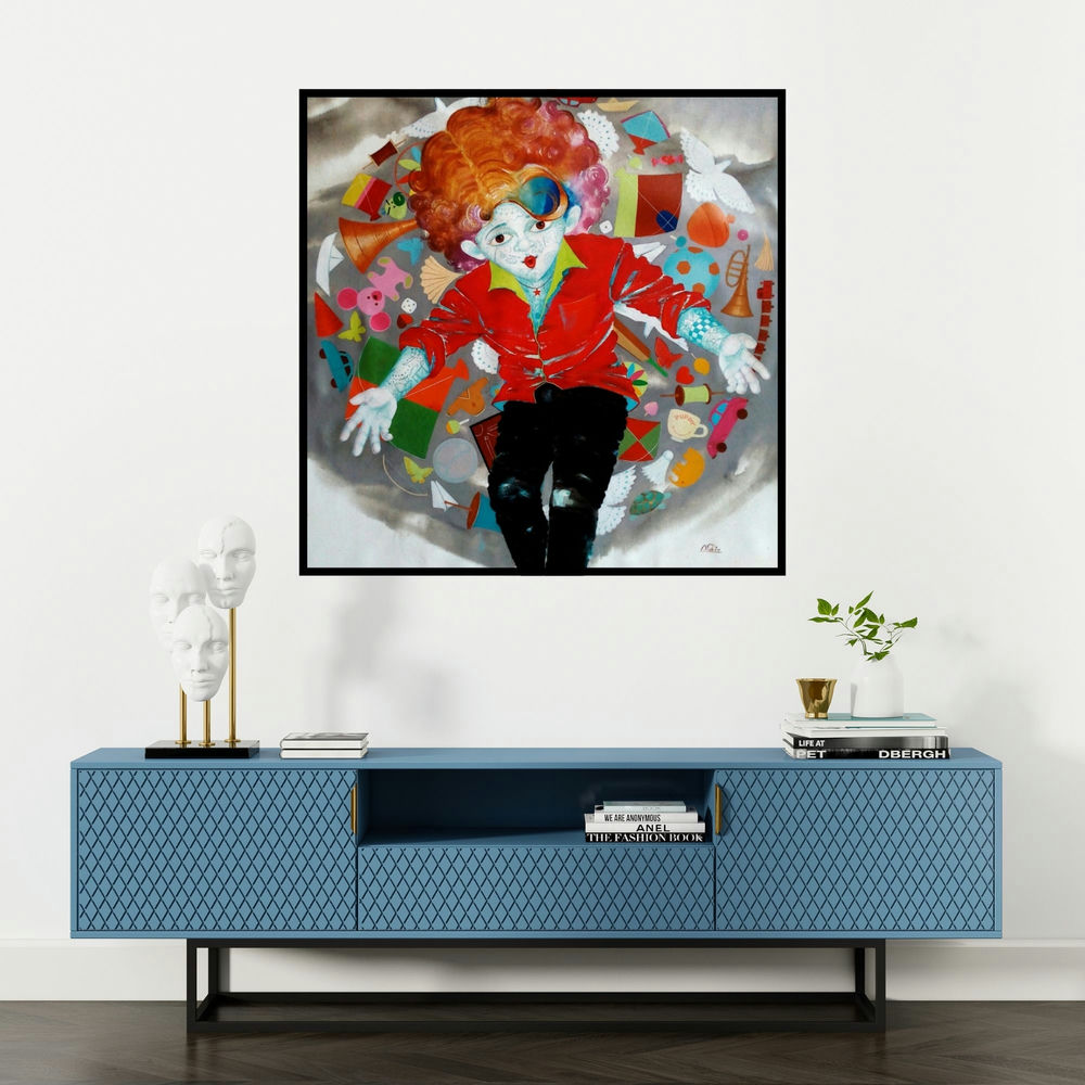 'Aureole Of The Childhood Iii' painting by Shiv Kumar Soni shown on a wall in a furnished room.