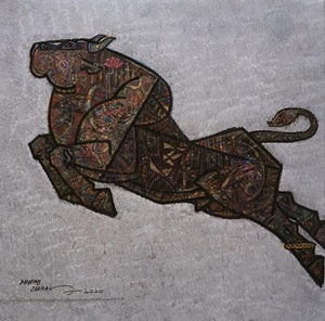 Animals acrylic painting titled 'Aurthodox', 18x18 inches, by artist Dinkar Jadhav on Canvas