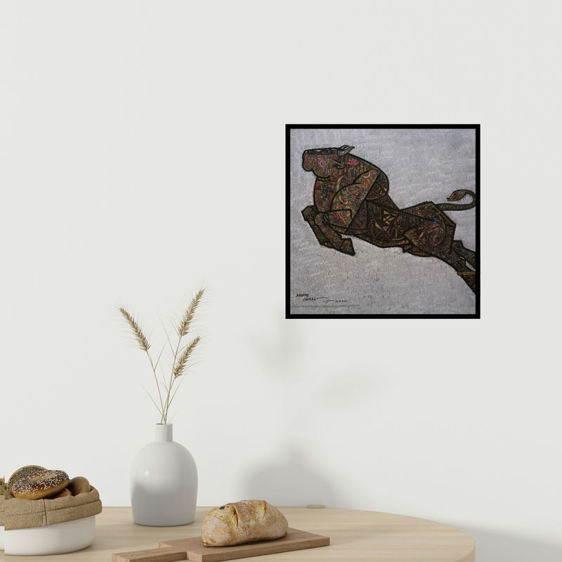 In-situ view of Dinkar Jadhav's 'Aurthodox' painting in a room