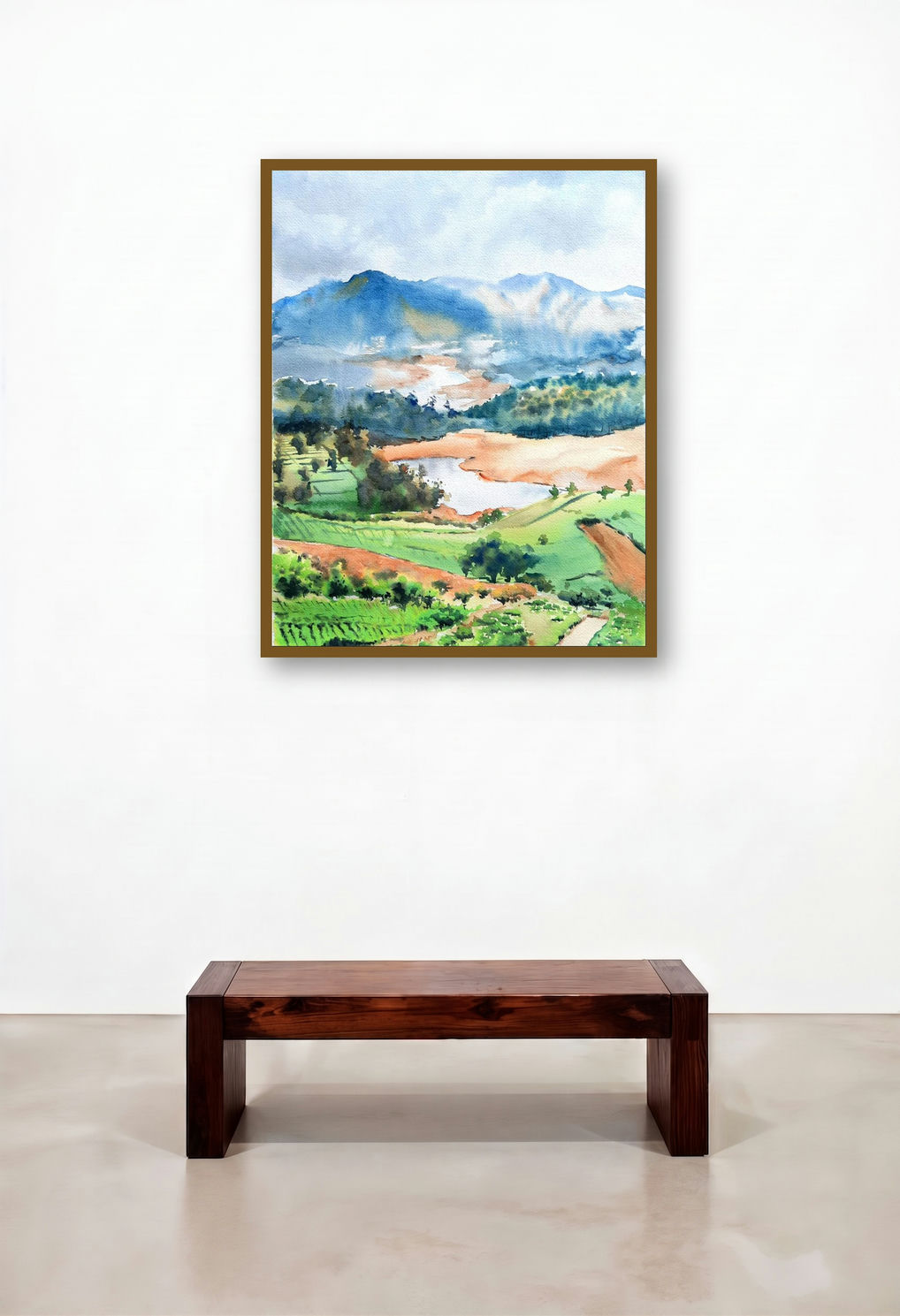 Avalanche Lake Ooty (Misty Morning in the Hills) by artist Lasya Upadhyaya displayed in a Contemporary Luxury Lounge