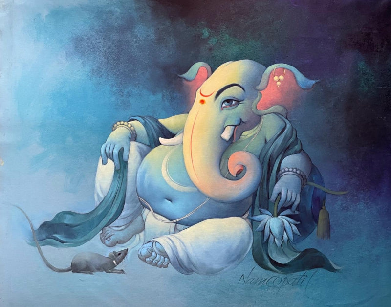 Avaneesh' religious oil painting by artist Namdev M Patil, 34x42 inch, on canvas