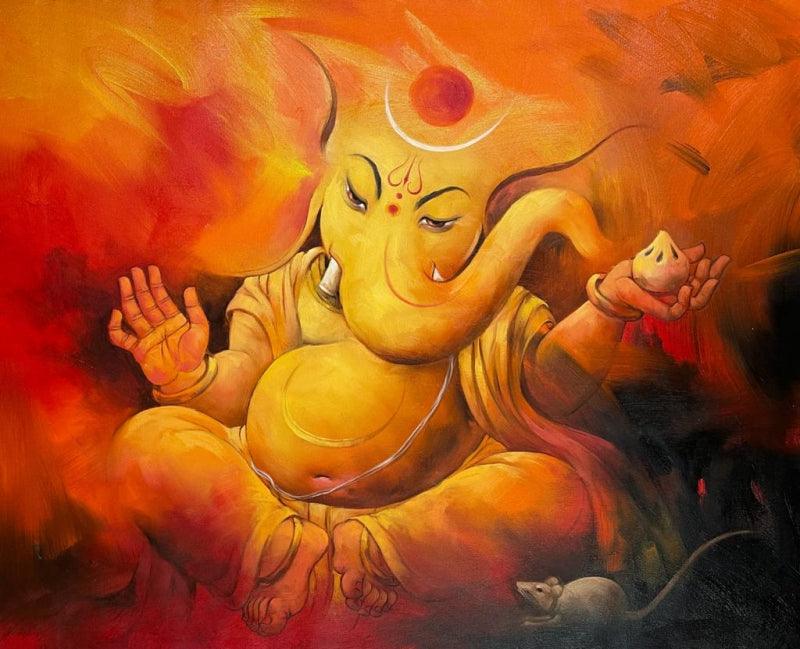 Religious oil painting titled 'Avighna', 36x44 inches, by artist Namdev M Patil on Canvas