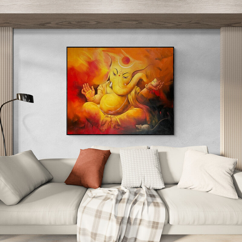 In-situ view of Namdev M Patil's 'Avighna (Lord Ganesha)' painting in a room