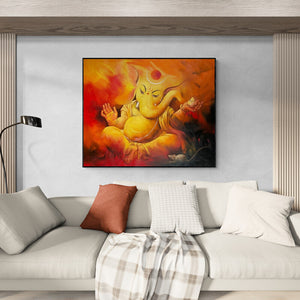 In-situ view of Namdev M Patil's 'Avighna (Lord Ganesha)' painting in a room