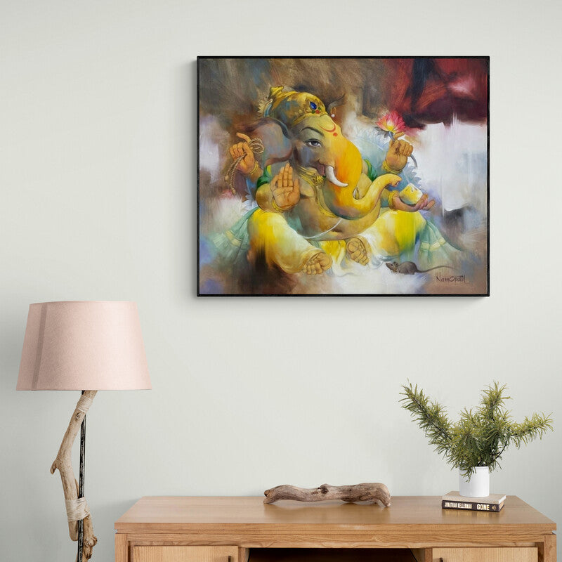 In-situ view of Namdev M Patil's 'Avighna (Ganesha: Bestower of Divine Blessings)' painting in a room