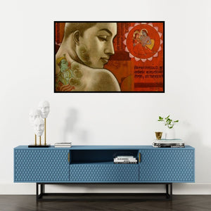 Preview of 'Avisar 3' Painting by Sukanta Das shown on a wall in a furnished room.