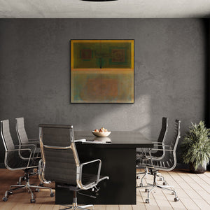 Preview of 'Avkasha (Earthbound)' Painting by Khushal Khairnar shown on a wall in a furnished room.