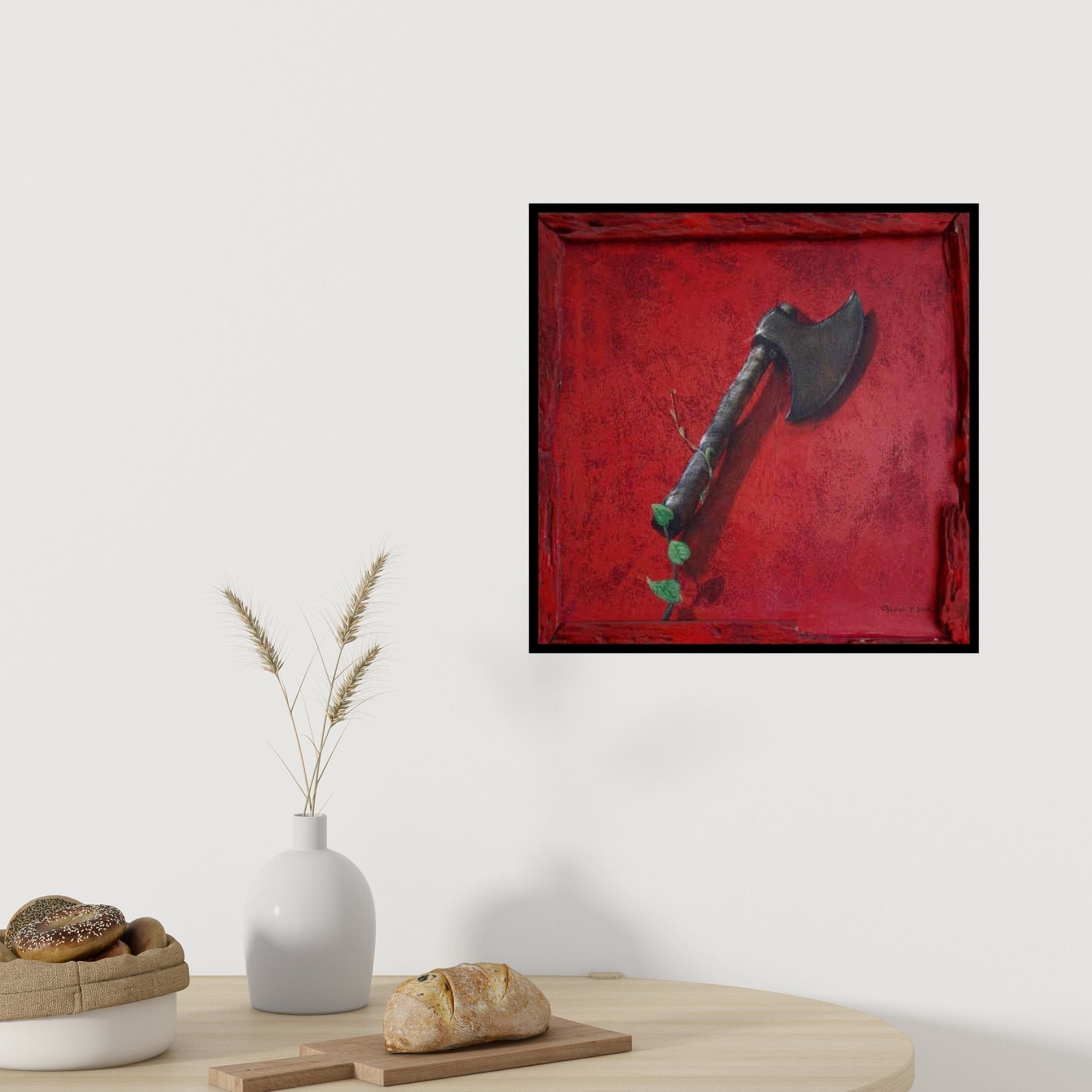 In-situ view of Gopal Pardeshi's 'Axe (Contrasting Forces**)' painting in a room