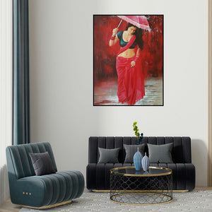 Kamal Rao's 'Baarish' painting visualized above a sofa in a contemporary room.