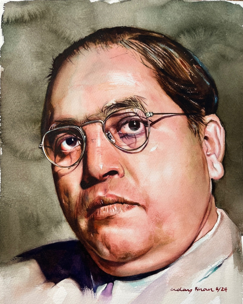 'Babashaheb Bhimrao Ambedkar' portrait watercolor painting by artist Uday Bhan, 15x11 inch, on paper