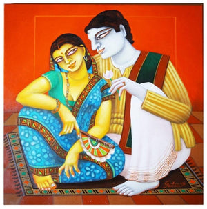 Figurative acrylic painting titled 'Babu and Bibi 5', 24x24 inches, by artist Gautam Mukherjee on Canvas