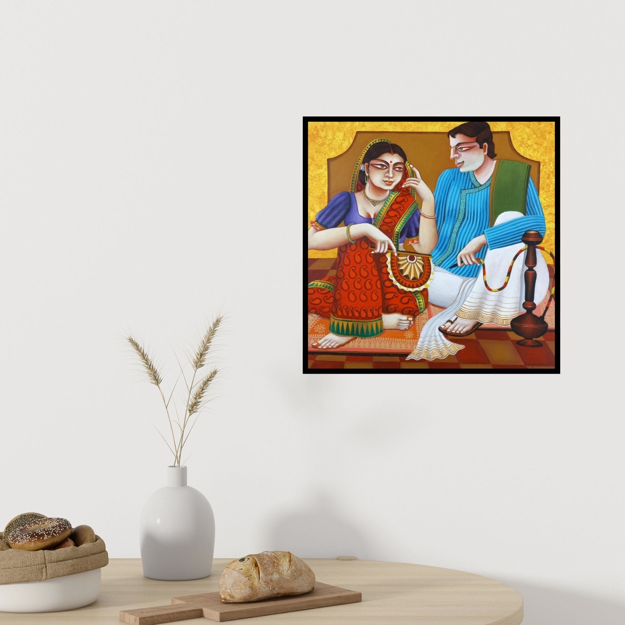 In-situ view of Gautam Mukherjee's 'Babu And Bibi 6 (Couple in Conversation)' painting in a room