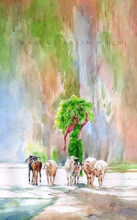 Figurative watercolor painting titled 'Back To Home', 16x10 inches, by artist Abdul Salim on Paper