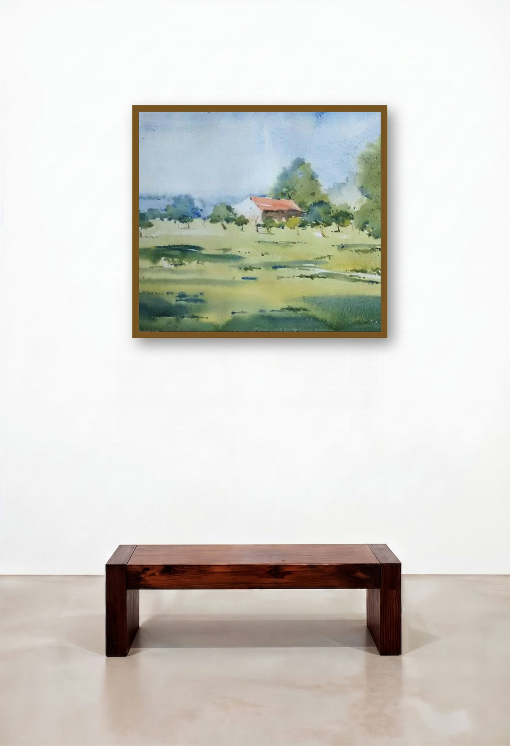 Backside Of Mihan (Rural Idyll) by artist Ghanshyam Dongarwar displayed in a Coastal Lounge