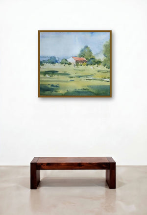 Backside Of Mihan (Rural Idyll) by artist Ghanshyam Dongarwar displayed in a Coastal Lounge