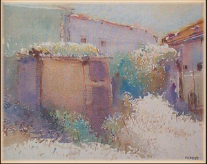 Backyard by Fareed Ahmed, Original Watercolor Cityscape Painting on Canvas Board, Small Horizontal Wall Art