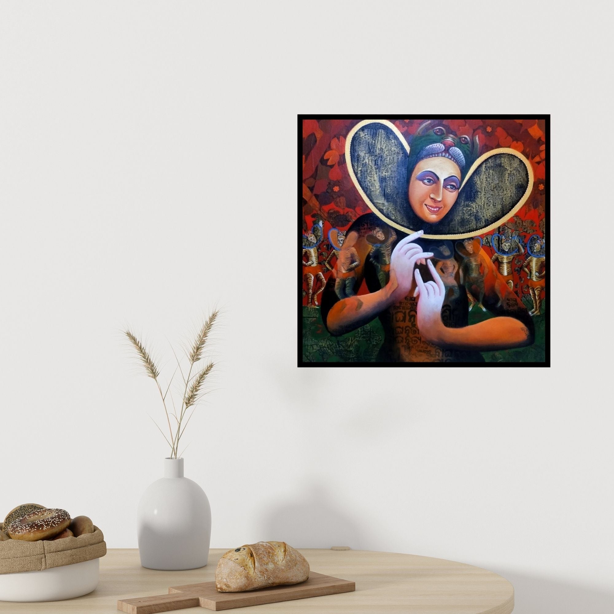 In-situ view of Kanha Behera's 'Bagha Nacha 2 (The Enigmatic Beast)' painting in a room