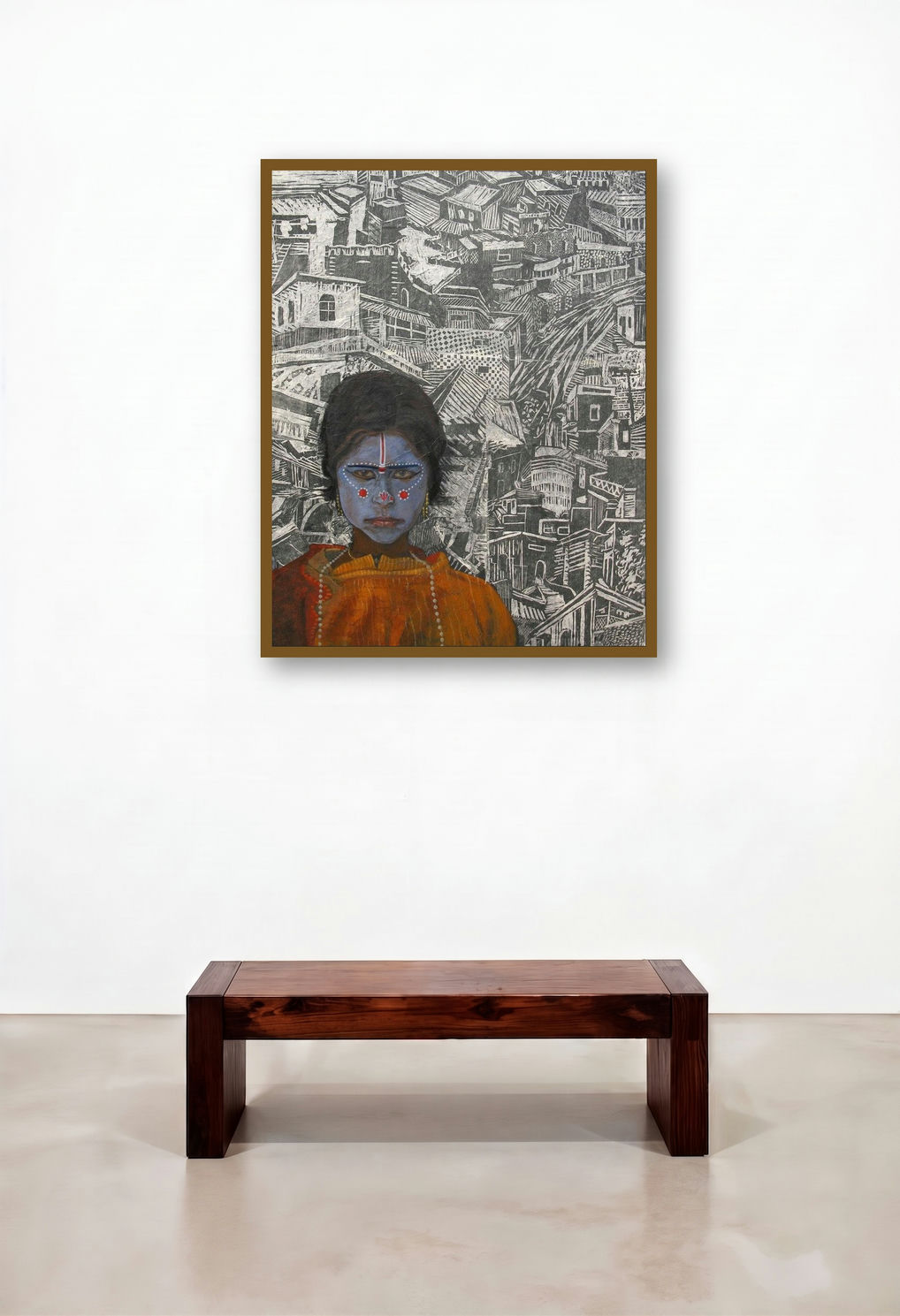 Bahurupi 1 by artist Biswajit Roy displayed in a Japandi Dining Room