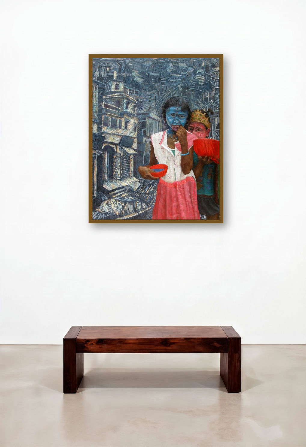 Bahurupi 2 by artist Biswajit Roy displayed in a Scandinavian Library