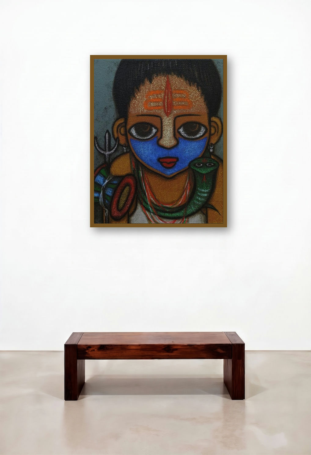 Bahurupiya 2 (Young Shiva) by artist Hitendra Singh Bhati displayed in a Art Deco Library