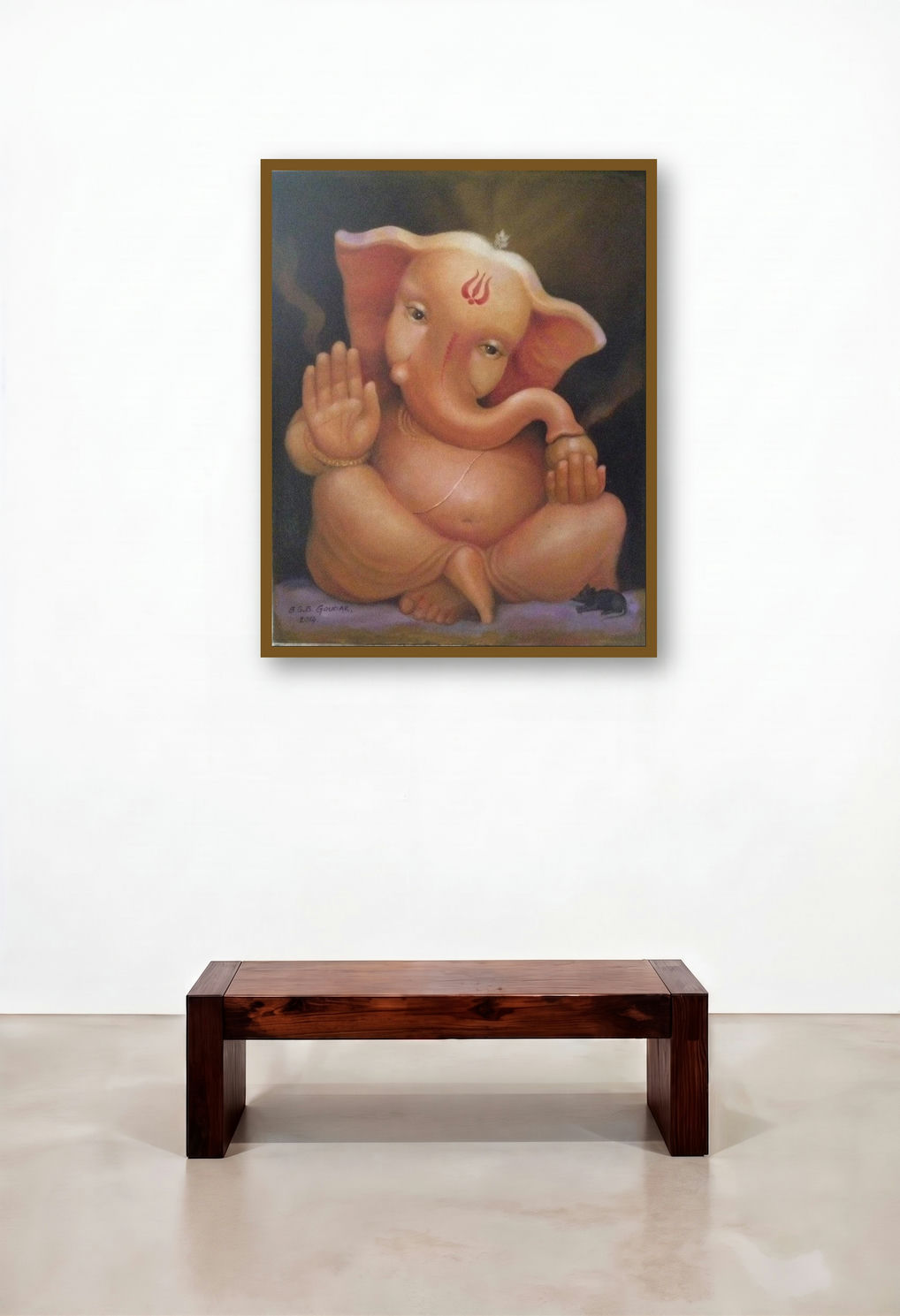 Bala Ganesh (Lord Blessing) by artist B S B Goudar displayed in a Art Deco Library