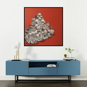 'Balance' painting by Manjunath Wali shown on a wall in a furnished room.