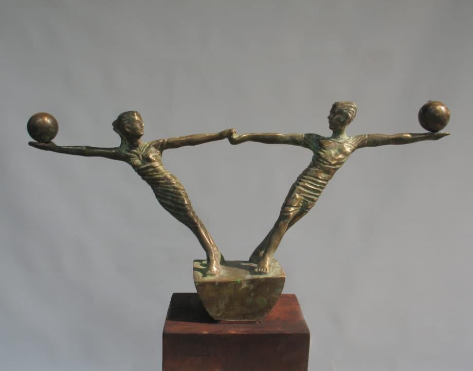 'Balance' figurative Brass, Metal sculpture by artist Rohan Sonavane, 16x28 inch, on brass, metal