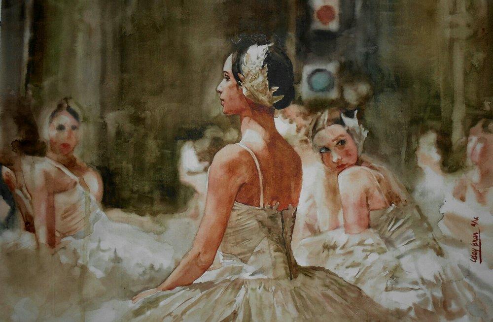 Figurative watercolor painting titled 'Ballet Dancer', 22x15 inches, by artist Dr.uday Bhan on Paper