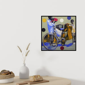 In-situ view of Manohar Rathod's 'Balloon Seller 1' painting in a room