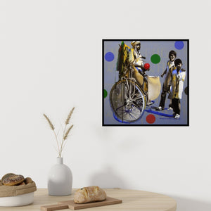 In-situ view of Manohar Rathod's 'Balloon Seller 11 (Balloon Seller with Two Children)' painting in a room