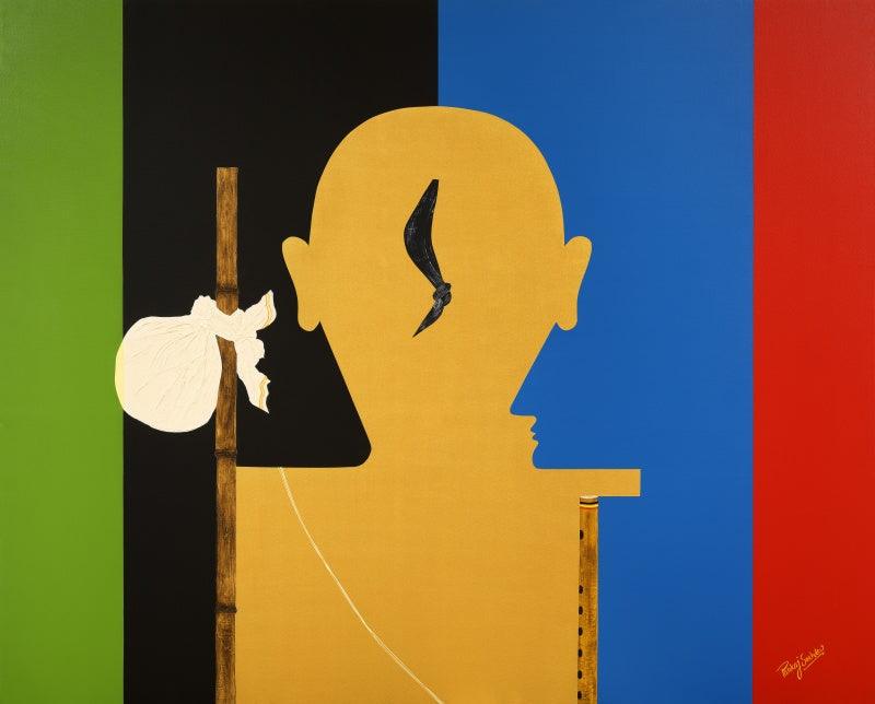 Religious mixed media painting titled 'Balsakha(krshn sudama)', 60x48 inches, by artist Pankaj Sachdeva on canvas