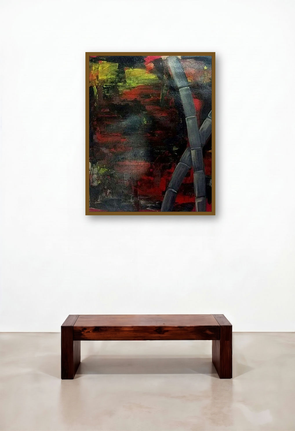 Bamboo (Crimson Currents) by artist Paresh More displayed in a Boutique Hotel Style Hotel Lobby