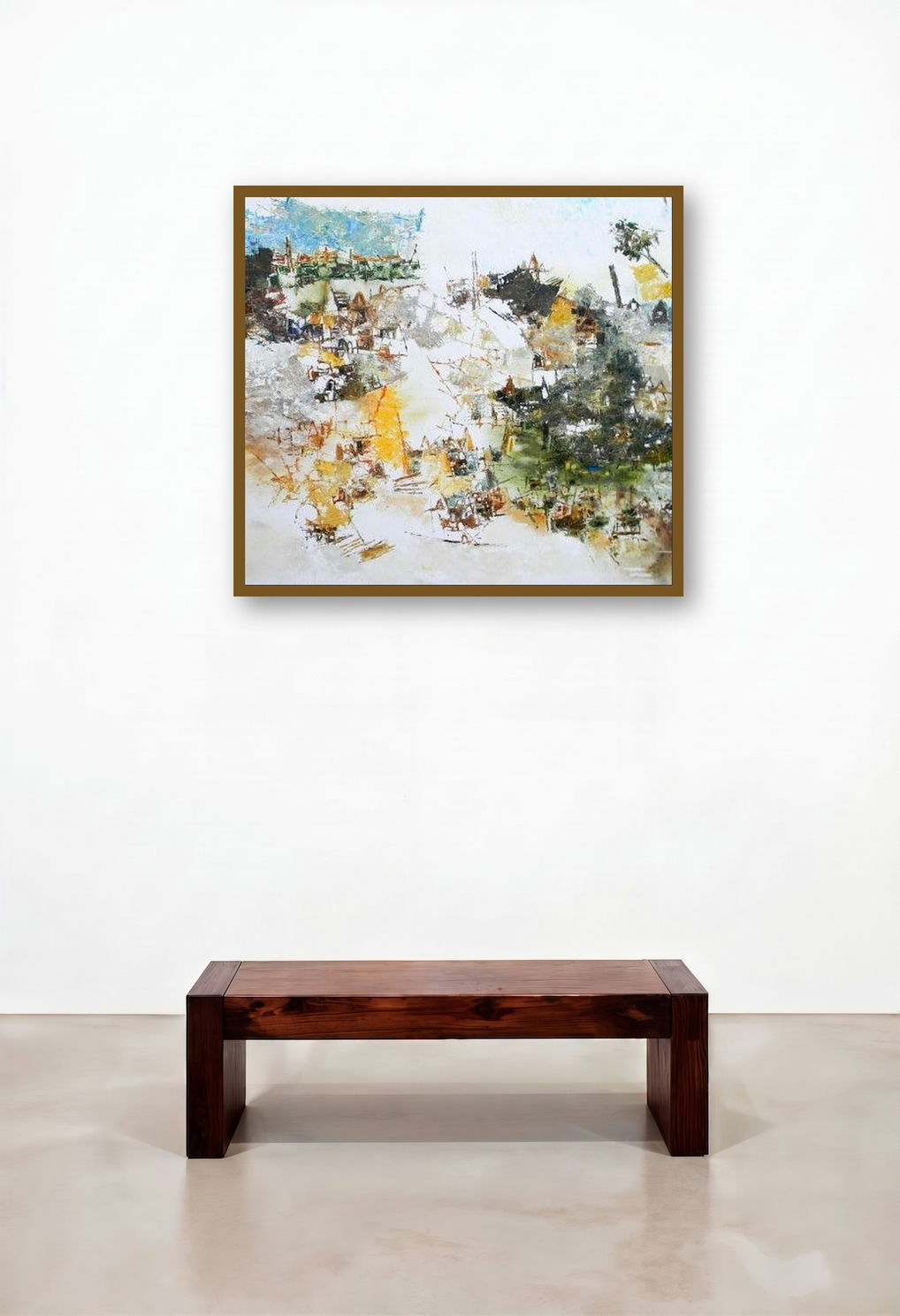 Banaras 14 (Urban Exploration) by artist Anand Narain displayed in a Japandi Living Room