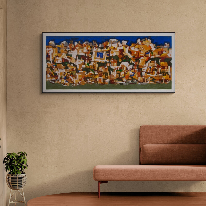 In-situ view of Jagdeep Smart's 'Banaras' painting in a room