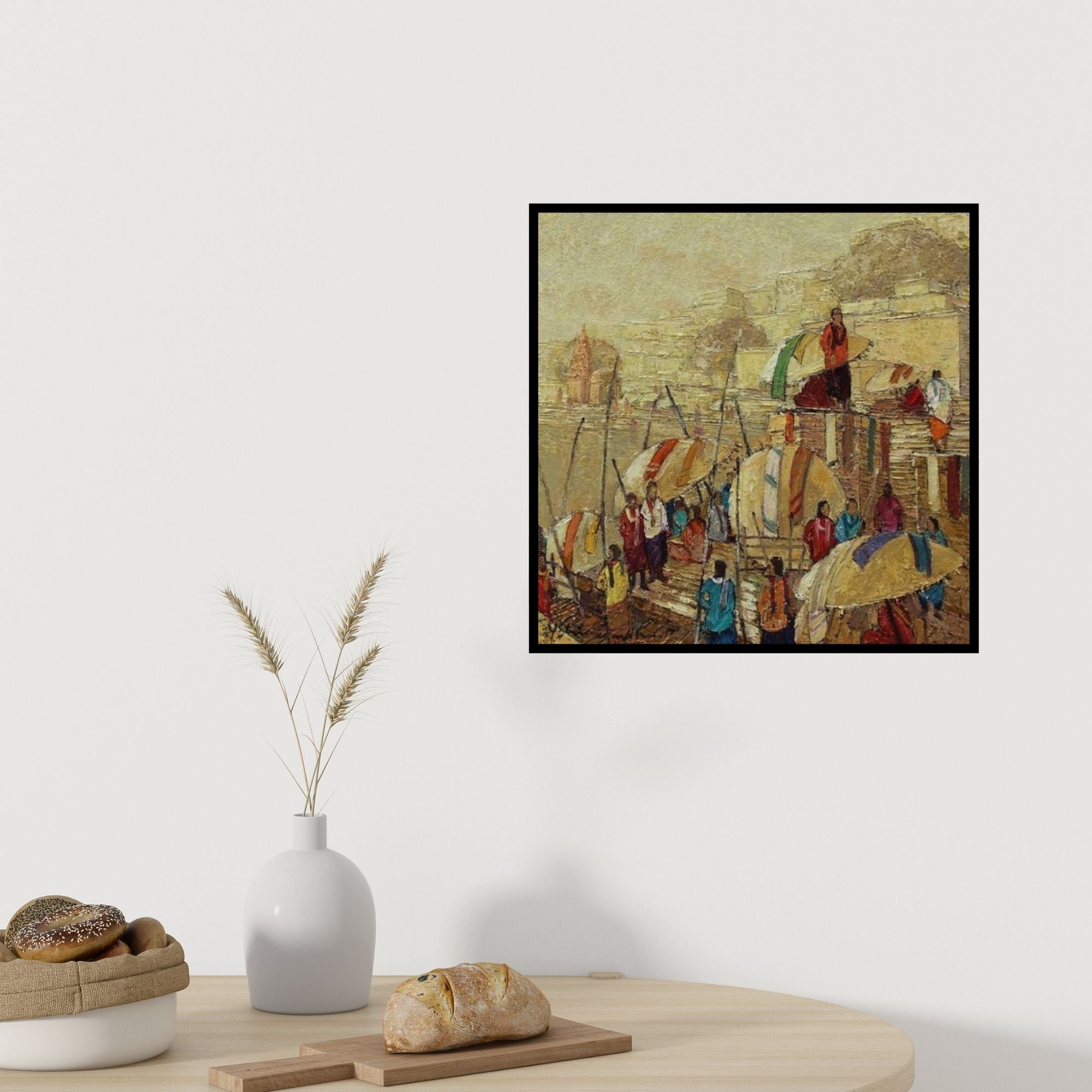 In-situ view of Yashwant Shirwadkar's 'Banaras 2 (Sacred Shores)' painting in a room