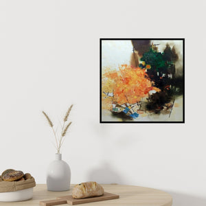 In-situ view of Anand Narain's 'Banaras 37 (Harbor Dreams)' painting in a room