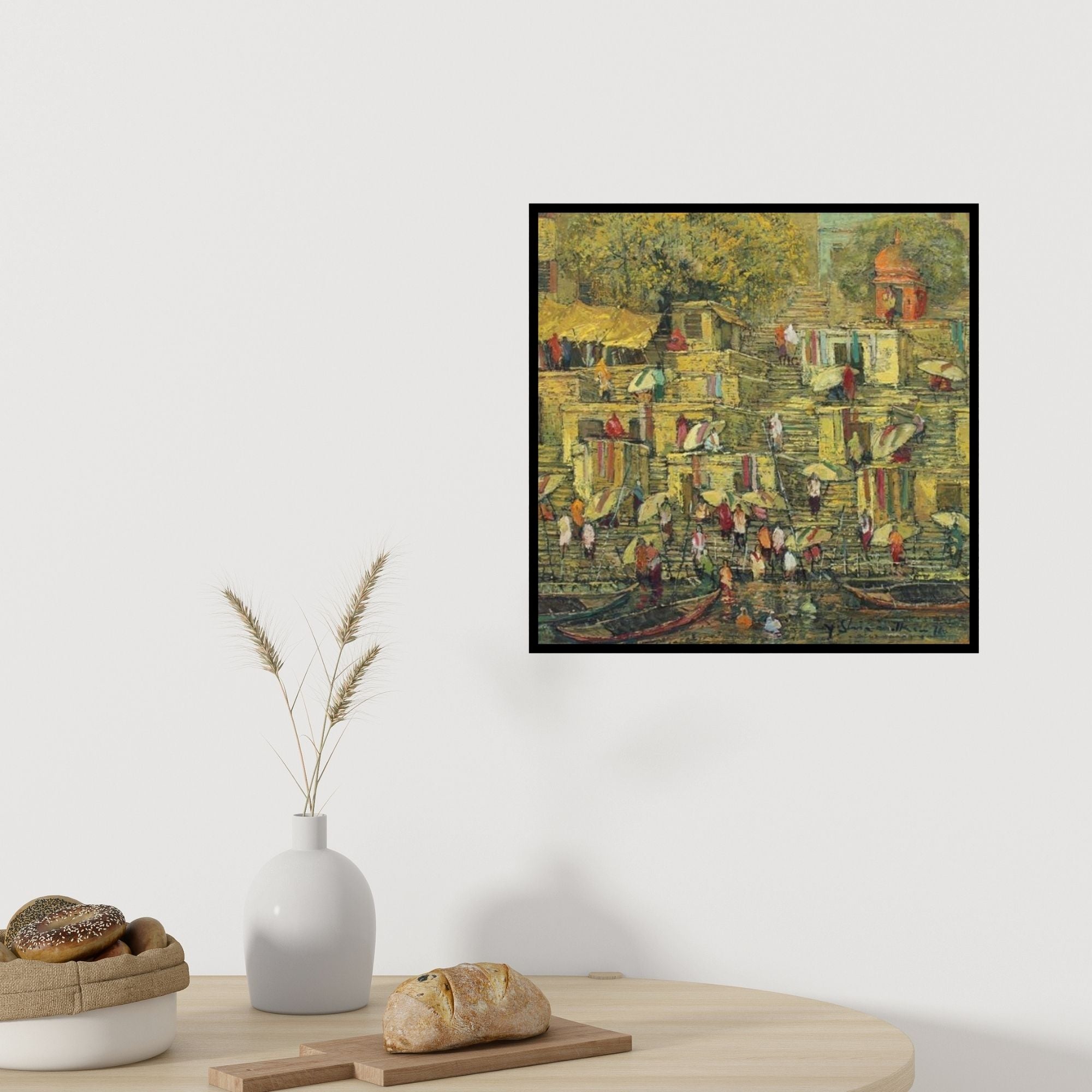 In-situ view of Yashwant Shirwadkar's 'Banaras 5 (Passage to the Ganges)' painting in a room