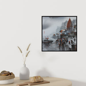 In-situ view of Ashif Hossain's 'Banaras Ghat 24' painting in a room